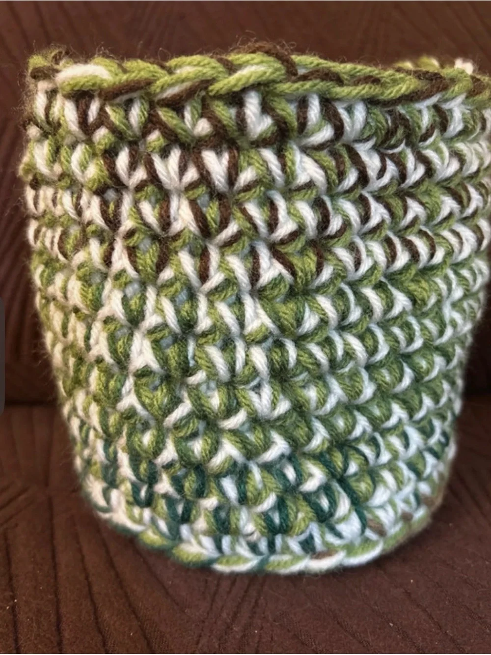 Handcrafted Green & White Crocheted Home Accent Basket